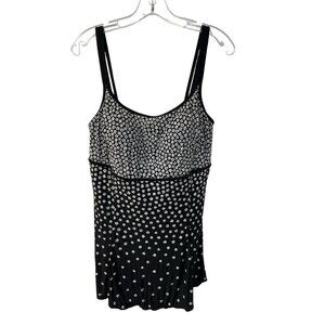 Le Cove Swimsuit Womens 14 W One Piece Black White Floral Skirted Dress Slimming